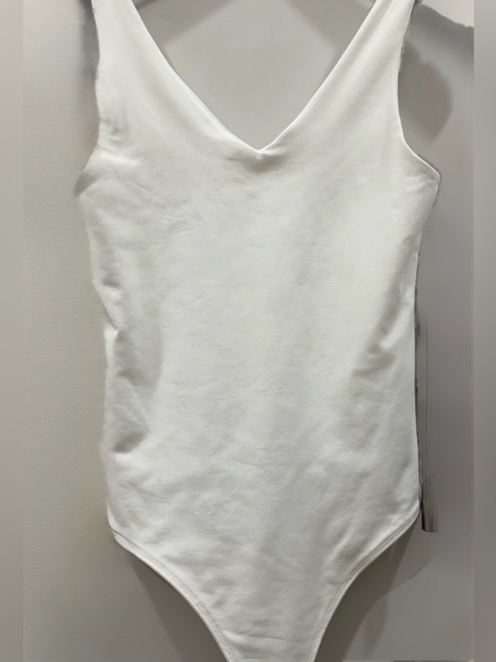 Abercrombie & Fitch White V-Neck Bodysuit SZ S Not See Through